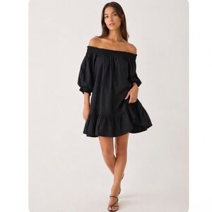 Maeve Anthropologie Black Off Shoulder Puff Sleeve Dress WOMEN Large